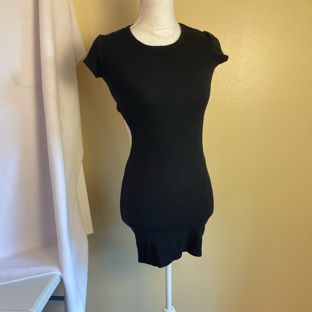 Garage Black Ribbed Cutout Mini Dress XS/S Open Back Y2K Bodycon Party Sexy - Picture 5 of 12